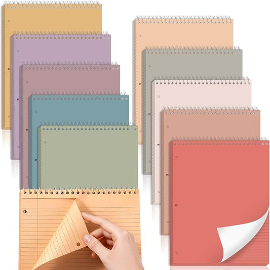 10 Packs 8.5 x 11 inch Top Spiral Notebook with 3 Hole Punched Legal Pads 40 Sheets College Ruled Notepad Hard Cardboard Paper Wirebound Pads for Business School Office Home Supplies (Retro)