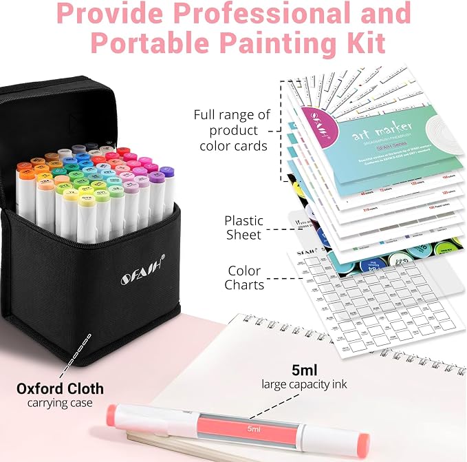 SFAIH 49 Colors Alcohol Markers for Adult Coloring Books–Dual Tip (Fine & Chisel), Art Markers for Artist Drawing Illustration Sketching, Relaxing Coloring Supplies for Stress Relief, Me-Time Gift