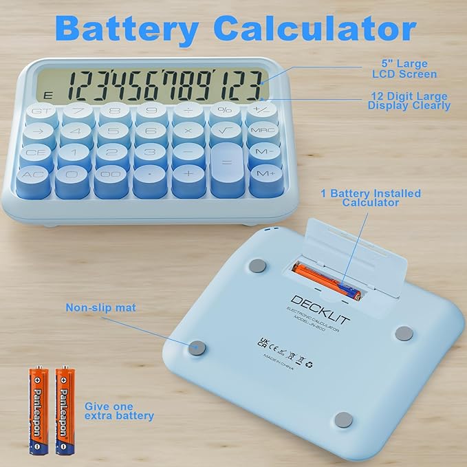 DECKLIT Battery Desk Calculator - 12 Digit Extra Large 5-Inch LCD Display, Big Buttons Easy to Press, 15 Tilt Screen (Green)