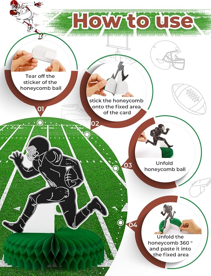 10Pcs Football Party Decorations Football Honeycomb Centerpieces,Football Centerpieces for Table Football Table Decorations Topper for Birthday Baby Shower Football Game Tailgate Party Supplies