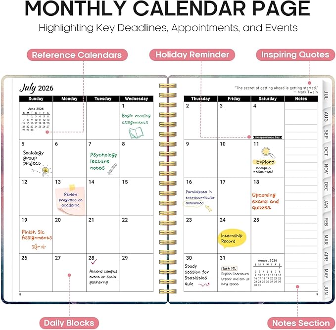 Planner 2026-2027, Academic Year Weekly and Monthly Calender Planner, from Jul 2026 - Jun 2027, Spiral Bound School Planning Book, Perfect for Teacher, Student, Women & Men, A4 (8.5" x 11"), Sunset