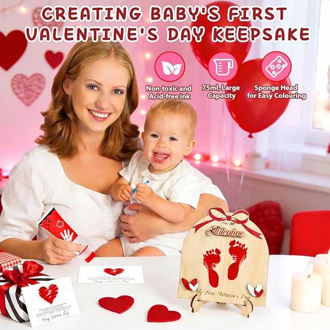 Baby Hand and Footprint Paint with Sponge Head, 2.54 fl oz, Non-Toxic & Acid-Free, Washable Baby Safe Paint for Newborn Keepsakes, Dog Nose & Paw Prints, Ideal New Mom Gift - Red
