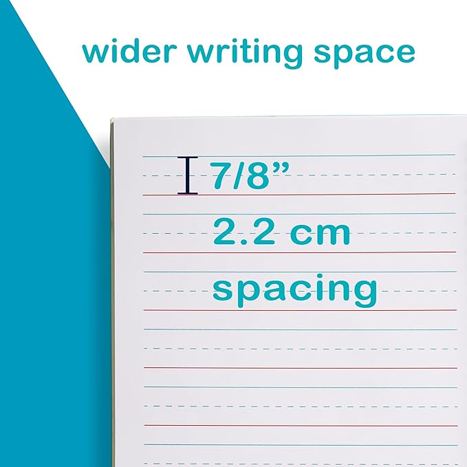 A4 Lined Handwriting Practice Notebook for Kids – Dotted Midline, Spiral Bind, Pre-K, Kindergarten, 100 Thick Pages (4, Green Dino)