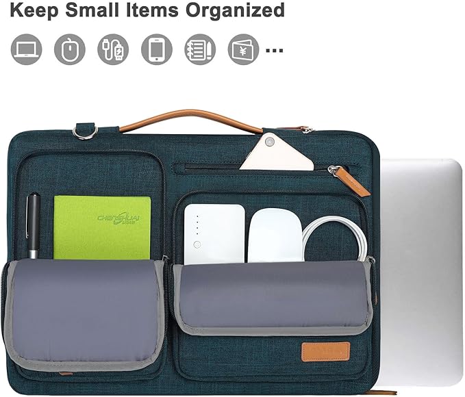 MOSISO 360 Protective Laptop Shoulder Bag,13-13.3 inch Computer Bag Compatible with MacBook Pro 14, HP, Dell, Lenovo, Asus Notebook,Side Open Messenger Bag with 4 Zipper Pockets&Handle, Teal Green