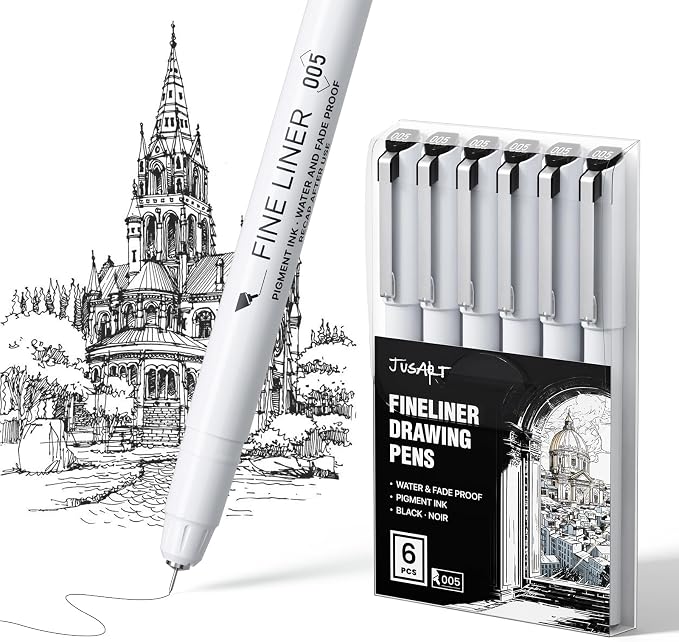 JusArt Micro Fineliner Pens, 6 PCS 0.2MM Black Fine Line