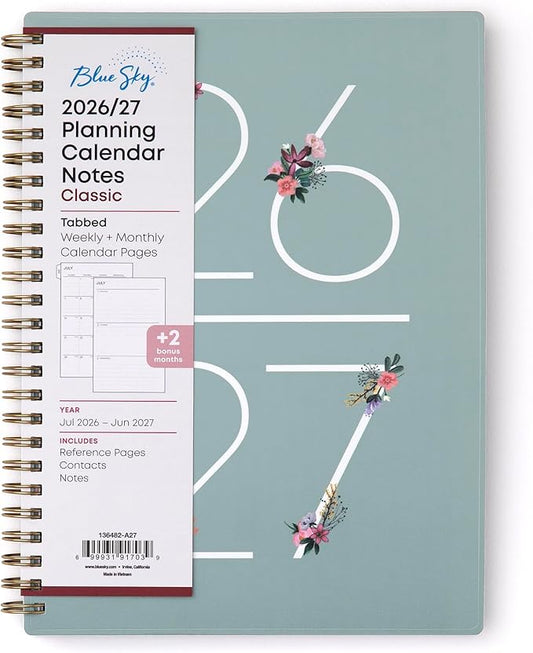 Blue Sky 2026-2027 Weekly and Monthly Academic Year Planner Calendar, July 2026 - June 2027, 5.875" x 8.625", Flexible Cover, Wirebound, Laminated Tabs, Includes Extra 30 Sheets of Notes, Greta