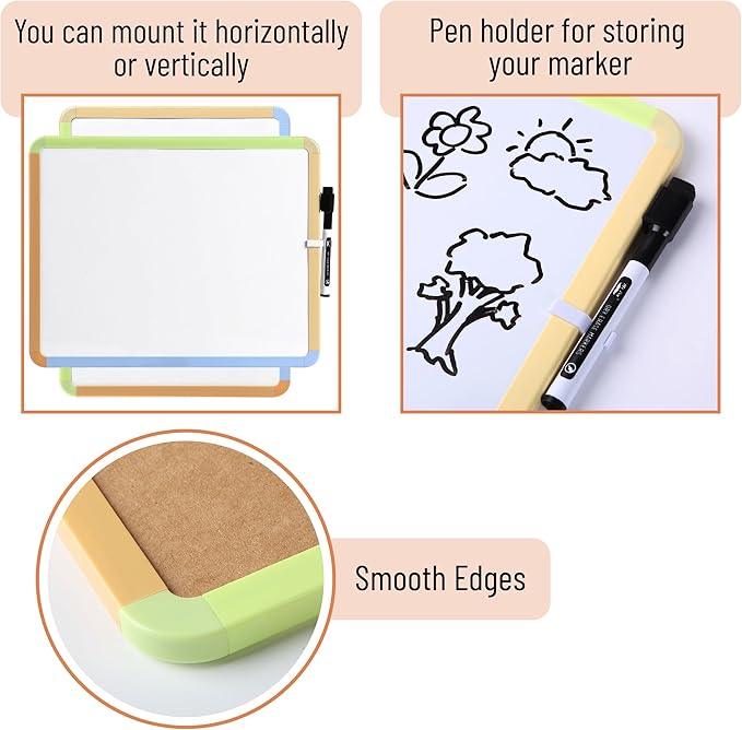Mr. Pen- Dry Erase Board, 14” x 11” with a Black Dry Erase Marker, Citrus Frame, Small Mini White Board for Students, Fridge, Wall, Locker, Includes Double Sided Tapes