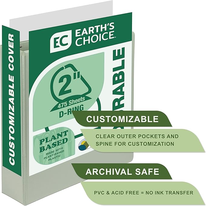 Samsill Plant-Based 2 Inch Durable D-Ring, View Binder, Eco-Friendly, USDA Certified Biobased, 2 Count,Pack of 1, Sage Green