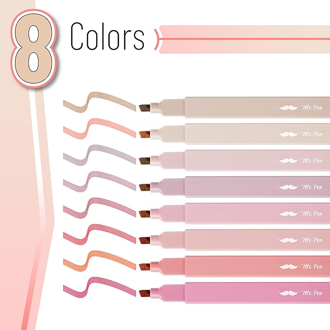 Mr. Pen- Aesthetic Highlighters No Bleed, 8 Pack, Pastel Colors, Chisel Tip, Cute Highlighters Assorted Colors for Journaling, Highlighting, Underlining, Fast Dry, Back to School Supplies