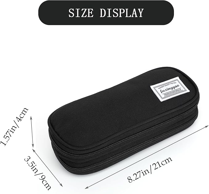 FUXINGYAO Pencil Case, Multi-compartment Pencil Pouch, Portable Pencil Bag (2101-big-BK)