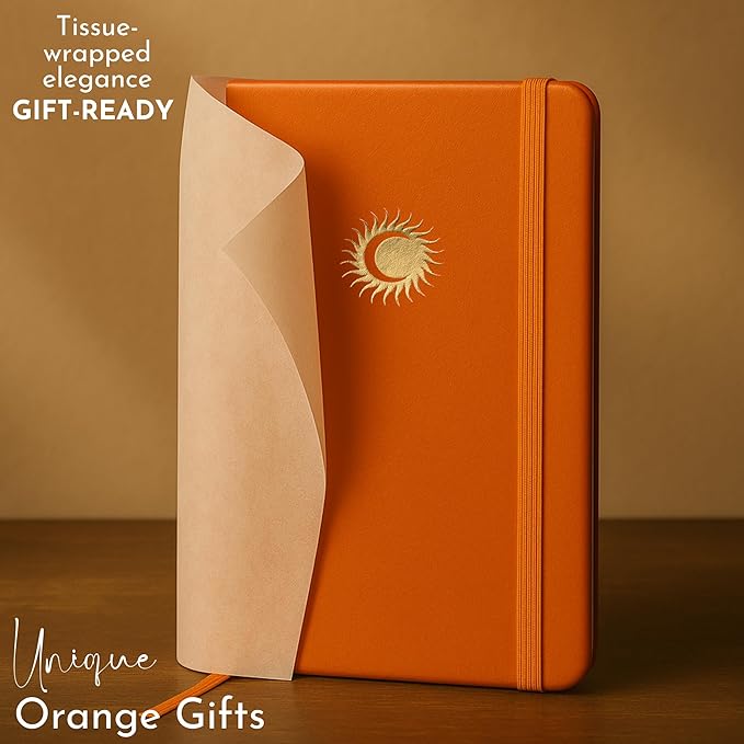 SETTINI Lined Journal, Ideal for Journaling - A5 Vegan Leather Notebook, 192 Archival-Quality Pages, QuillEase Bleed-Free Paper, Inner Pocket & Bookmark - Orange Gifts, Orange Sun
