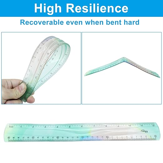 Hitefu 2 Pcs Plastic Flexible Ruler, 12 Inch Colorful Bendable Ruler Shatterproof Straight Edge, for School Classroom, Office, Students & Adults (30 cm)
