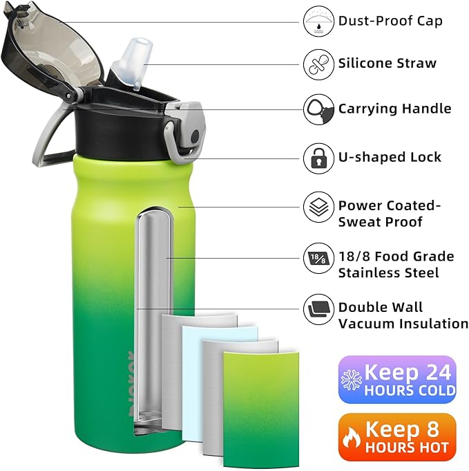 BJPKPK Stainless Steel Insulated Water Bottle with Straw Lid 18oz Reusable Metal Thermal Flask Bottles Keep Cold and Hot,Bamboo Grove
