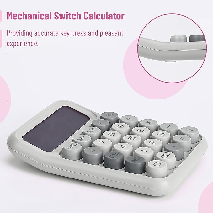 Mr. Pen- Mechanical Switch Calculator, 12 Digit Large LCD Display, Gray with Big Buttons, Mechanical Switch Calculator for Home, School, Office