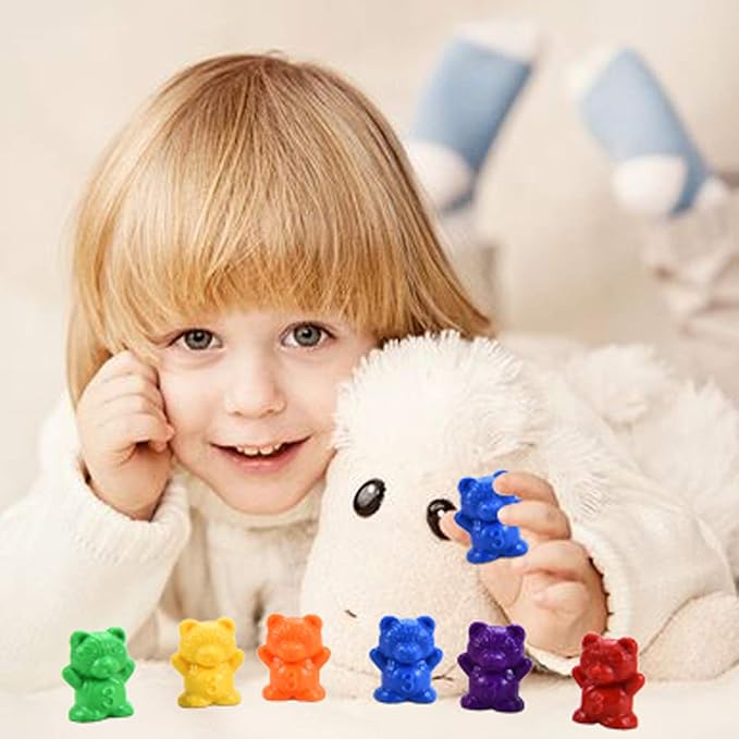Timoo 120 Pcs Rainbow Counting Bears Math Manipulatives Color Sorting Bears Counting Bears (Green & Purple & Blue & Orange & Red & Yellow)