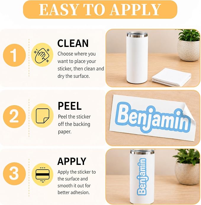 Custom Name Stickers, Personalized Waterproof Stickers, 8 Names Included | Customized Name Stickers, Waterproof and Dishwasher Safe Vinyl Lettering Labels for Tumblers, Laptops, School Items and More