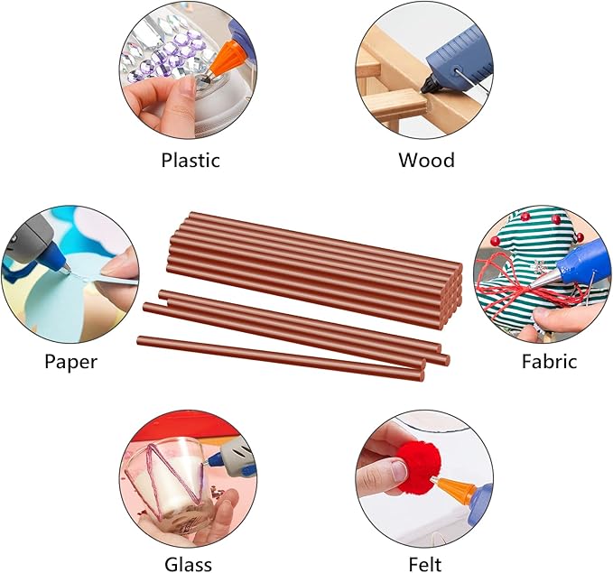 Manarty Brown Hot Glue Sticks, 24PCS Mini Size 0.27" Dia x 8" Long Hot Melt Glue Stick Colored, All Temperature Adhesive EVA Glue Sticks for Repairing Sealing Stamp DIY Art Craft Decoration