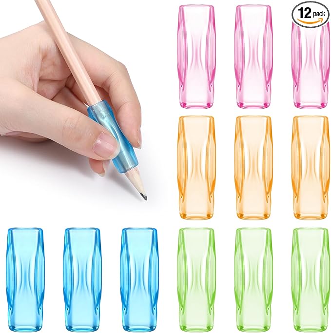 12PCS Transparent Silicone Grippers for Pencil with 3 Concaves, Multicolour Comfort Grip for Pencil Pen Ergonomic Writing Aid for Adult Student Writing Drawing Stylus