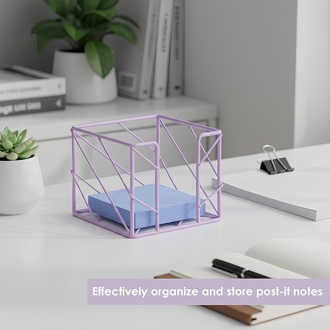 Desktop Organizer - Iron Sticky Memo Holder, Multi-Functional Stationery Holder & Desk Accessories for Office/Home/School (Purple)