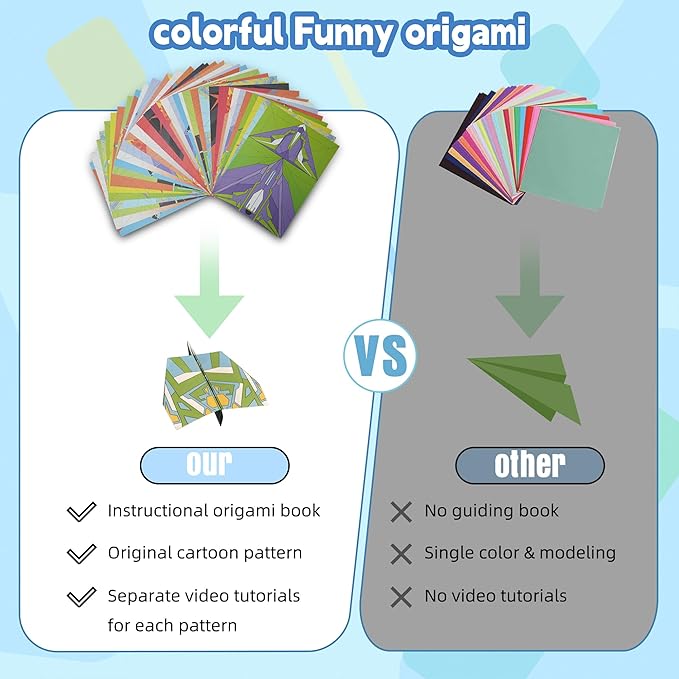 Paper Airplane Origami Kit for Kids Ages 8-12, 12 Paper Airplane Designs with 36 Colorful Origami Papers, Folding Airplane Activities for Kids, Creative Origami Kit Gift for Boys Girls