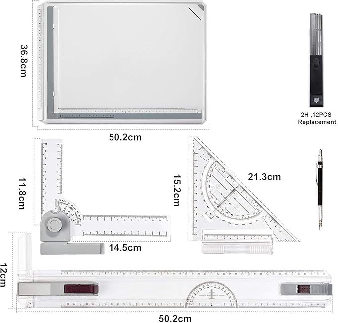Frylr Metric A3 Drawing Board Drafting Table Multifunctional Drawing Board Table with Clear Rule Parallel Motion and Angle Adjustable Measuring System
