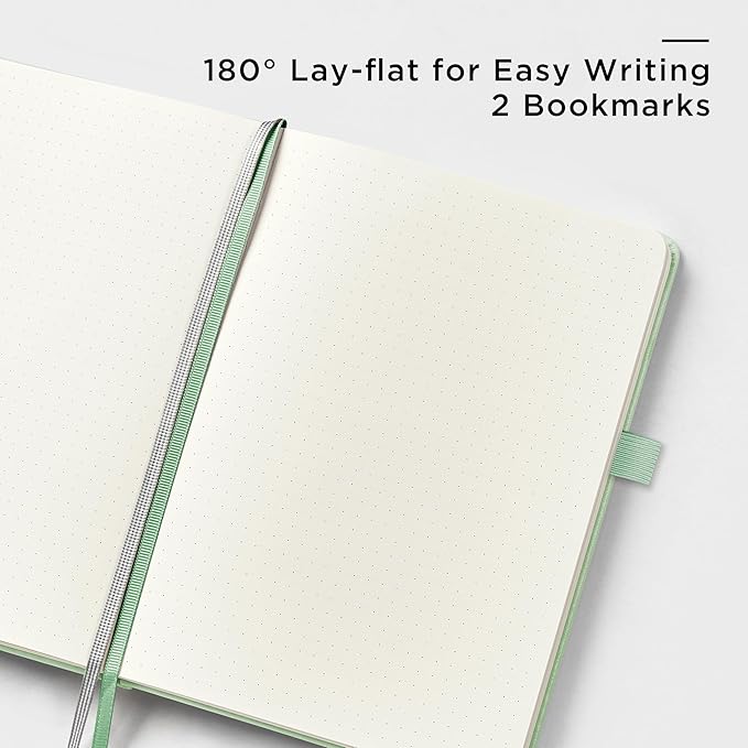 &And Per Se Dotted Journal Notebook, A5 Hardcover Leather Dotted Journal, 160 Pages 100gsm Thick Dot Grid Paper, 3 Sheets of Stickers Included - 5.7'' x 8'' (Light Green)