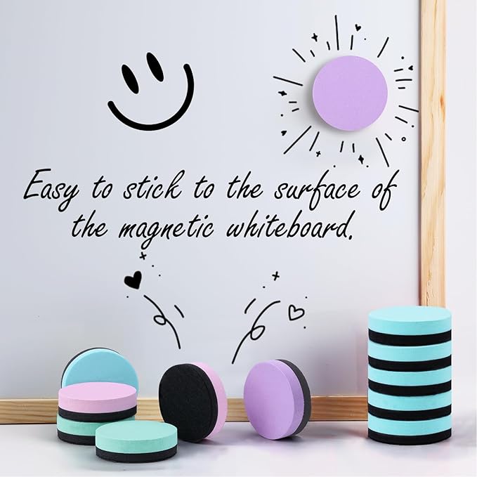 XKDOUS Round Magnetic Whiteboard Eraser 35 Pack, Small Dry Erase Eraser for Kids Classroom, 2x2 Inch Mini Dry Erase Board Eraser, Multipurpose White Board Eraser for School & Office Use (4 Colors)