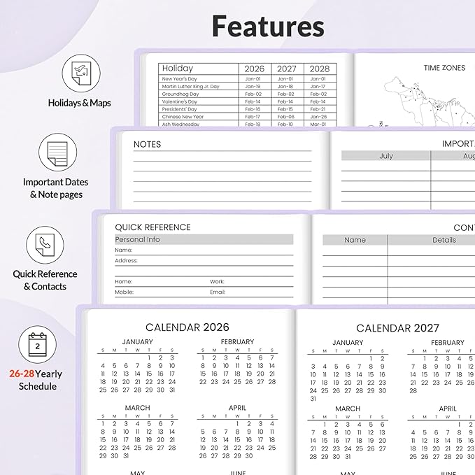 SUNEE 2026-2027 Pocket Weekly Planner for Purse 3.5" x 6" - 12 Month (July 2026 - June 2027) Academic Year Calendar, Pocket Size Planner, Hardcover, Note, 100 GSM Paper, Purple