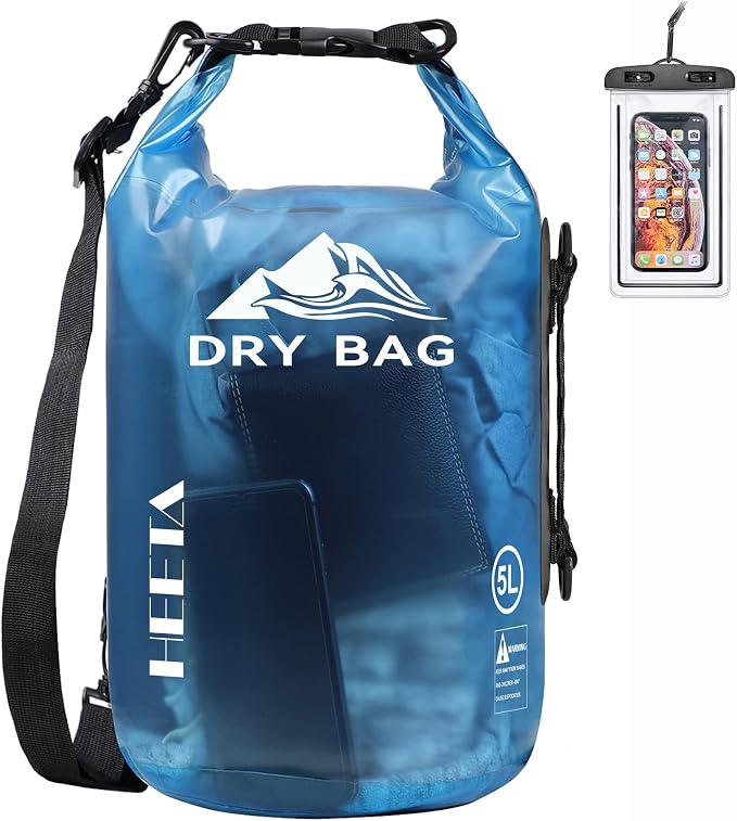 HEETA Dry Bag Waterproof Backpack with Phone Case 5L/10L/20L/30L/40L | Roll Top Lightweight Dry Storage Bag for Women Men, Travel Boating Kayaking Paddle Board Camping Beach Essentials Accessories