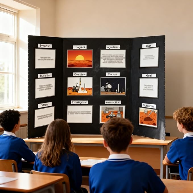 Trifold Poster Board with Storage Bag and Nails 72 x 36 Inch Black Hook and Loop Fabric Foldable 3 Panel Presentation Board for Science Fair and Exhibitions