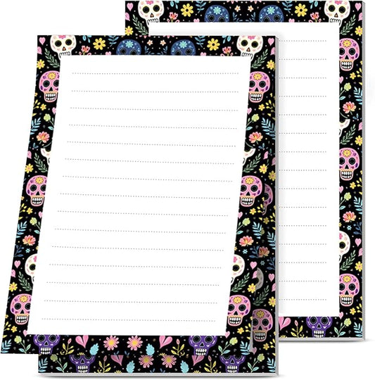 Lined Sticky Notes 4x6 in, 2 Pack Large Cute Notepads with Lines, Bright Post Memo Note Pads Big Rectangular Sticky Notes for Office Colorful Skull Flowers