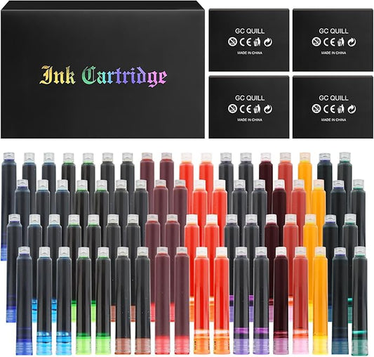 Fountain Pen Ink Cartridges, 72 Pack Assorted Colors Ink Refills (4 Boxes of 18) - Bore Diameter 3.4mm (Assorted Colors)