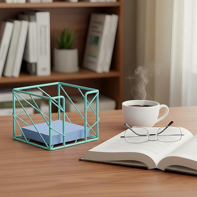 Desktop Organizer - Multi-Functional Sticky Note Holder, Memo Note Cube for Office & Home, School, Desk Supplies (Cyan)