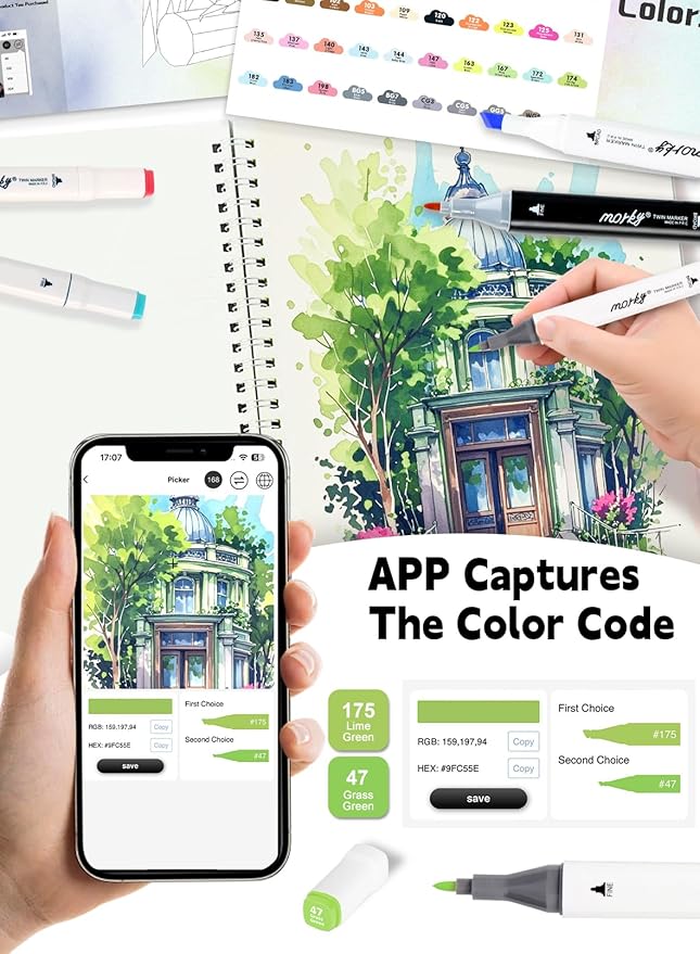 Brled 80 Colors Alcohol Markers with Free App, Chisel & Fine Tip Alcohol-Based Marker Set for Adults, Dual Tip Artist Markers for Drawing, Coloring Illustration, Painting and Great Gift Idea