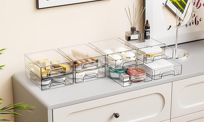 Yieach 12 Pack Clear Stackable Storage Drawers,2.2'' Acrylic Drawer Organizers for Countertop,Office Supply Organizer and Makeup Organizer,Small Plastic Drawers For Pen,Art Crafts Storage,Stationary