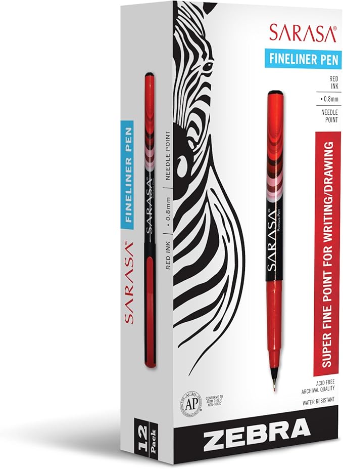ZEBRA Sarasa Fineliner Pen, 0.8mm, Red (66130)