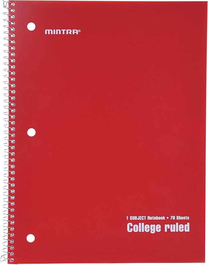 Mintra Office Spiral Notebooks, Wirebound, Journals for School, Work, Business, Aesthetic Stationery, Writing Pads, Teacher & Student Supplies (6, Solid Color, College)