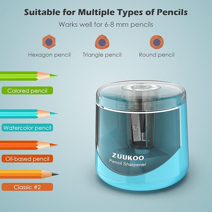 Electric Pencil Sharpeners, Battery Powered for Colored Pencils, High-Speed Operated Automatic & Manual Pencil Sharpener for Kids, Home School (blue1)
