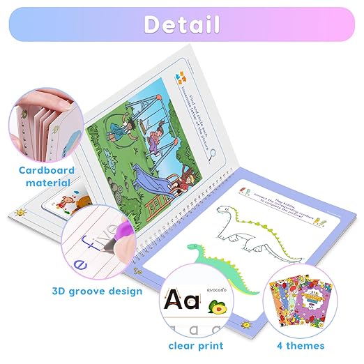 Magic Practice Copybook, Reusable Writing Practice Book, for Preschool Kids Age 3-8 Calligraphy (4 Books with Pens)