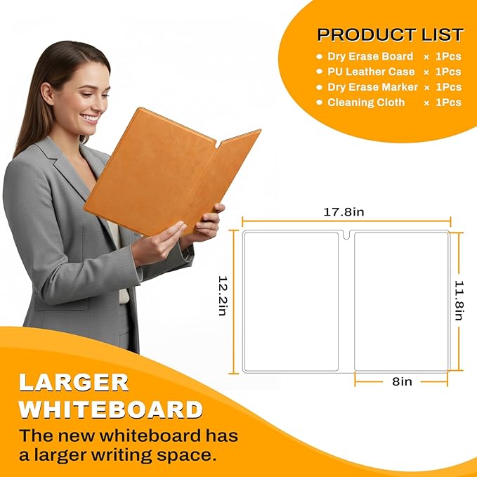 Small Dry Erase Board,12" x 9" Portable Dry Erase White Board,Double-Sided Folding Whiteboard with Pen(Orange)
