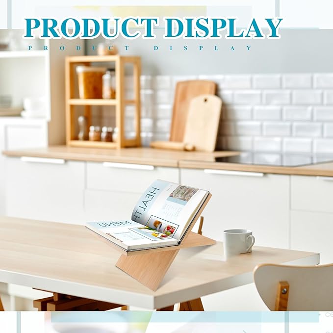 Geetery Book Stand Book Holder for Display Reading Textbook Holder Open Display Stand for Open and Closed, Cookbook, Magazines, Textbooks, Recipe(Wood Color)