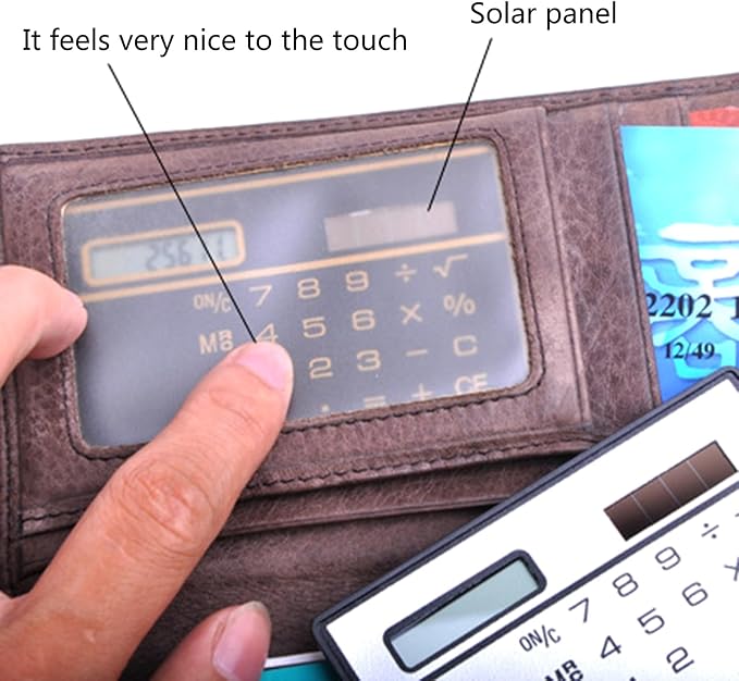 Solar Powered Calculator 8 Digit Display 8.5x5.3cm Portable Basic Standard Calculator for Business Office School, silver