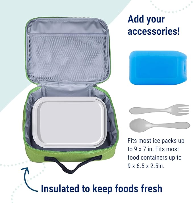 Wildkin Kids Insulated Lunch Box, Keeps Food Hot or Cold, BPA-Free with Mesh Pockets & Easy-Clean Lining – Ideal for School, Travel & Daycare – Parrot Green