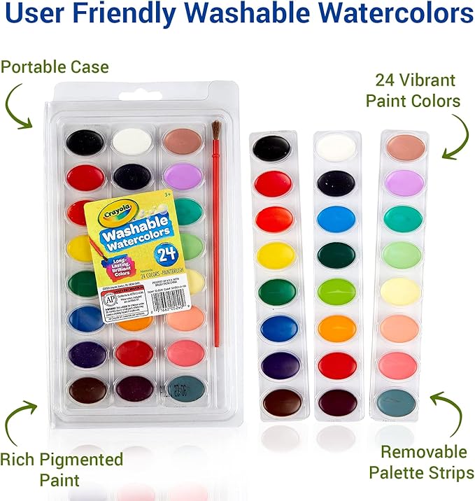 Watercolor Paint Set - Includes 24 Watercolor Paint, 8 Paintbrushes for Kids - Ultimate Washable Paints Watercolors Supplies Set - Water Color Painting Kids, 9 Piece Set Gifting bundle