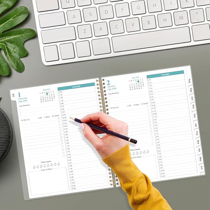 2026-2027 Daily & Monthly Planner - One Page Per Day, Daily Planner from July 2026 - June 2027, Planner 2026-2027 with 12 Monthly Tabs, 8.5" x 11", Flower-A