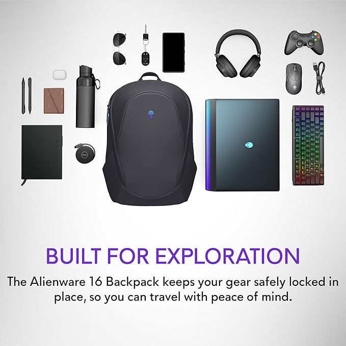 Alienware 16 Backpack - AW5625P - 21L Capacity, 3D Breathable mesh, Magnetic pocket organizers, RFID safe pocket, Weather resistant, 3D Iridescent reflective Alienware logo - Alienware Black