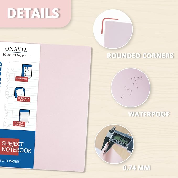 ONAVIA 3 Subject Spiral Notebook College Ruled 3 Pack, 300 Pages