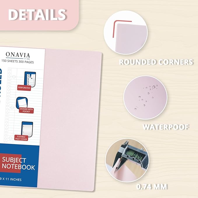 ONAVIA 3 Subject Spiral Notebook College Ruled, 300 Pages