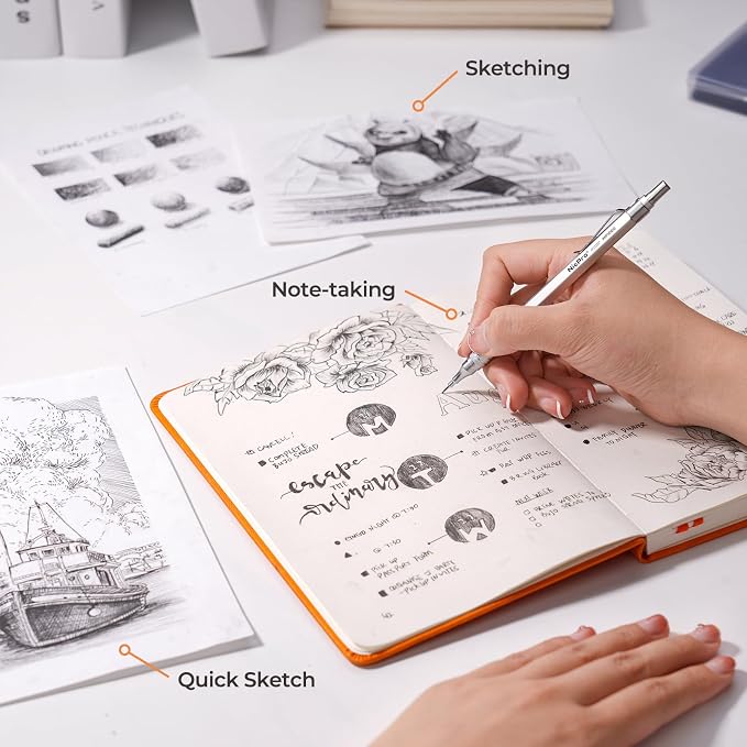 Nicpro 2 PCS Metal Mechanical Pencil 0.5mm & 0.7 mm with Case | MP1000 Pencil Set with 4 Tubes HB Lead Refills, 2 Eraser, 9 Eraser Refill For Art Writing Drafting, Sketch, College - Silver