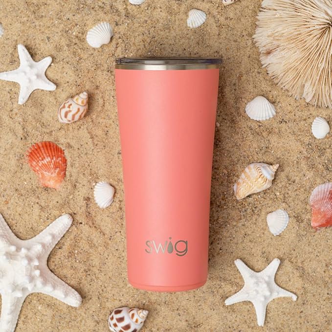 Swig Life 22oz Insulated Tumbler, Travel Coffee Tumbler with Lid, Cup Holder Friendly Travel Coffee Mug, Stainless Steel (Coral)